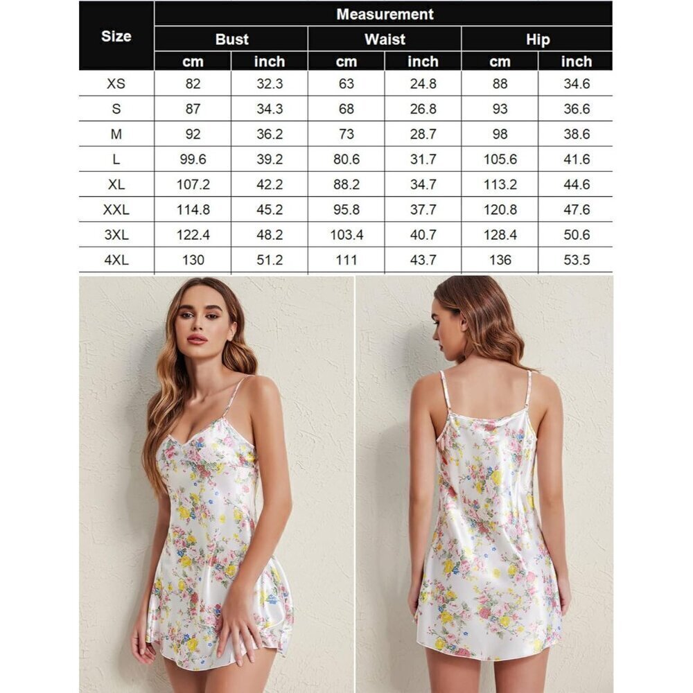 ❤️ Women White Nightgown Satin Sleepwear Mini  Slip Dress Babydoll Chemise - Picture 6 of 7